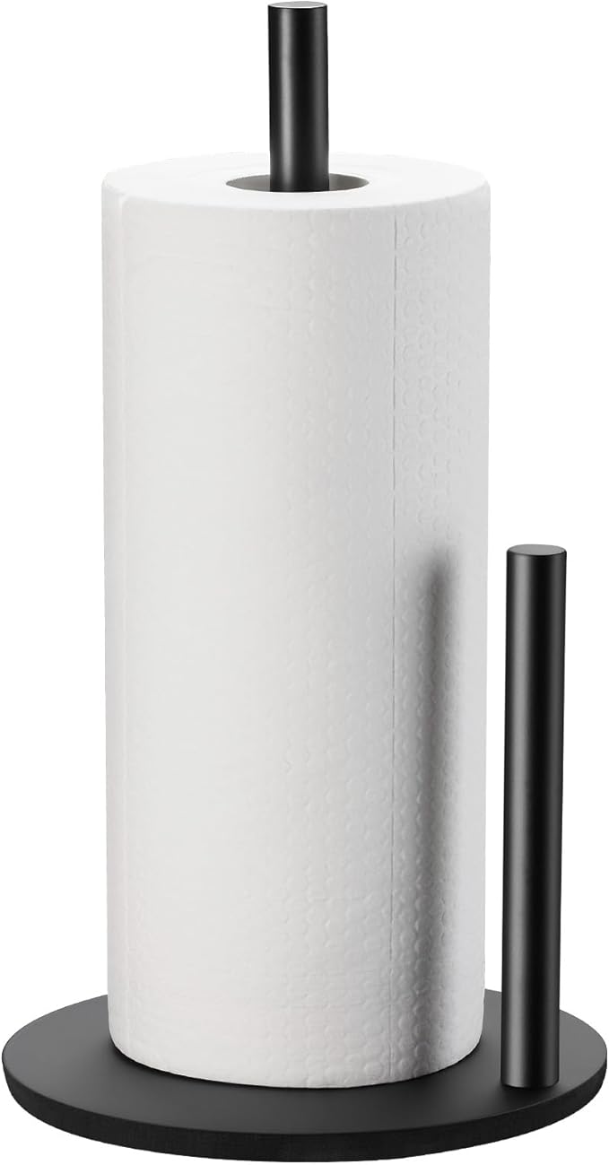 Paper Towel Holder Kitchen,Premium Stainless Steel Roll Dispenser,Countertop Paper Holder with Weighted Base, Black