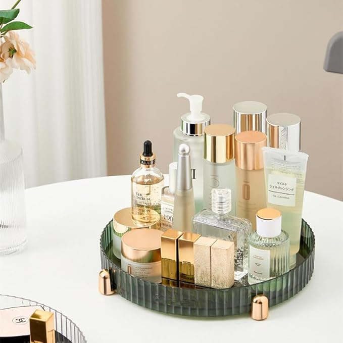 Makeup Perfume Organizer, 360° Rotating Skincare Organizer, Vanity Tray, Spinning Cosmetics Organizer for Dresser, Vanity, Bathroom Countertop, Dark Green