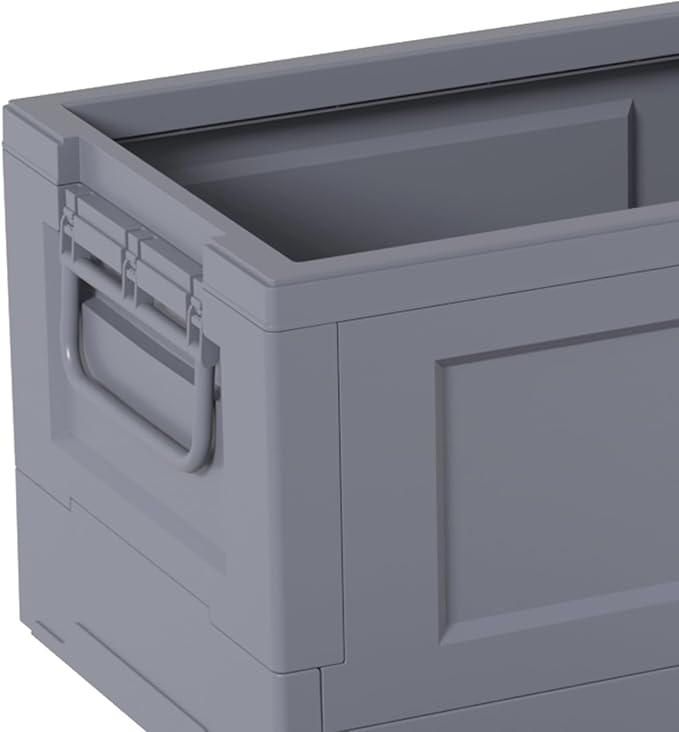 Readsky 8 Packs Plastic Foldable Storage Bins, 14" x 10.2" x 9.1" Collapsible Storage Cubes with Handle, Gray