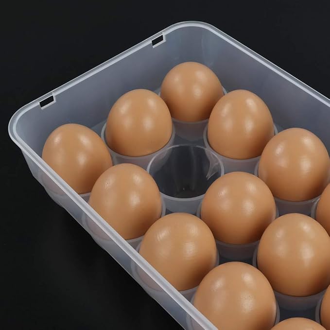 Eagrye 4-Pack Clear Covered Egg Holders, Egg Holder For Refrigerator, Plastic Refrigerator Egg Trays with Lids, Fit 18 x 4 Eggs (72 Eggs)