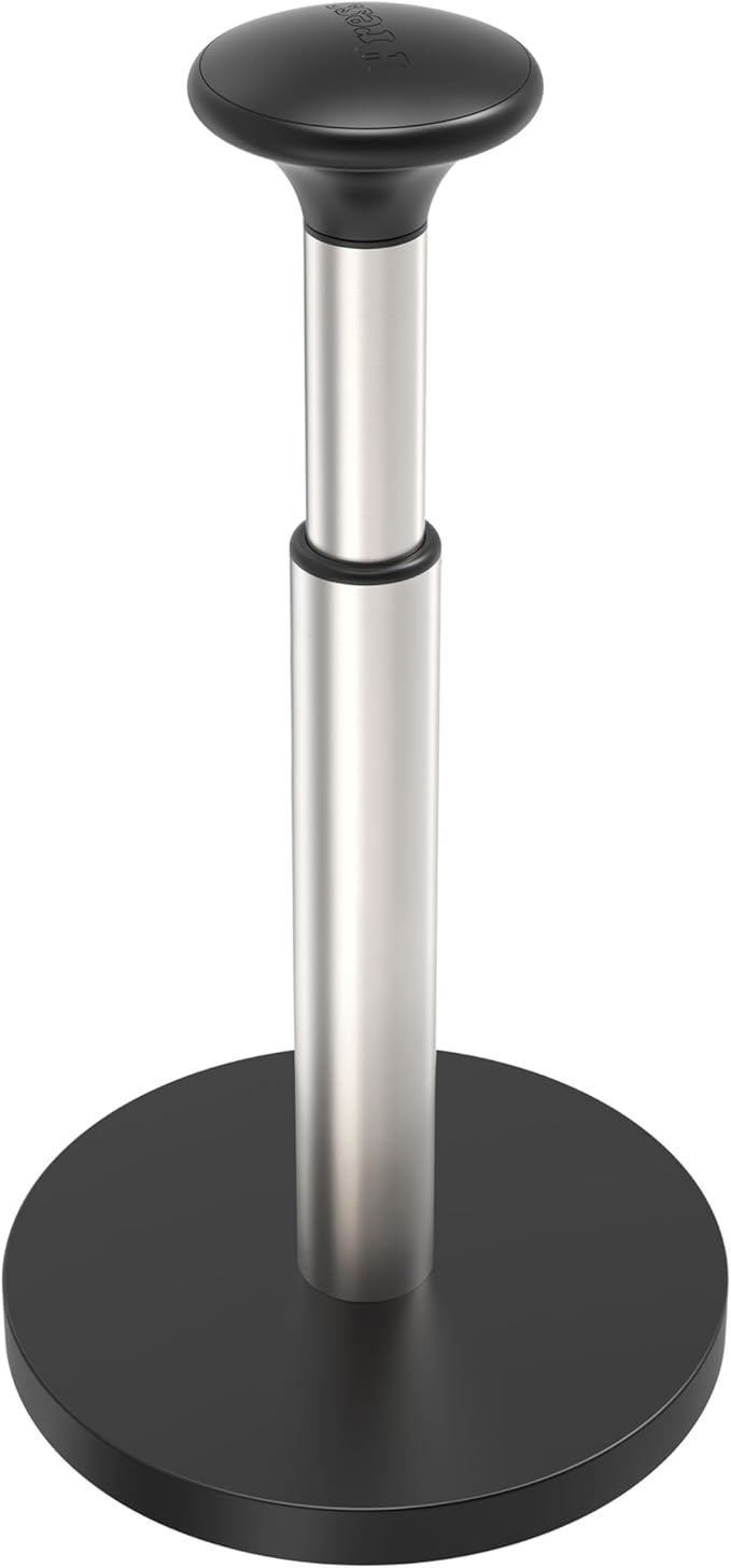 Paper Towel Holder Countertop, Standing Paper Towel Dispenser with Weighted Base, Stainless Steel Paper Towel Holder for Kitchen, One-Handed Operation(Matte Black)