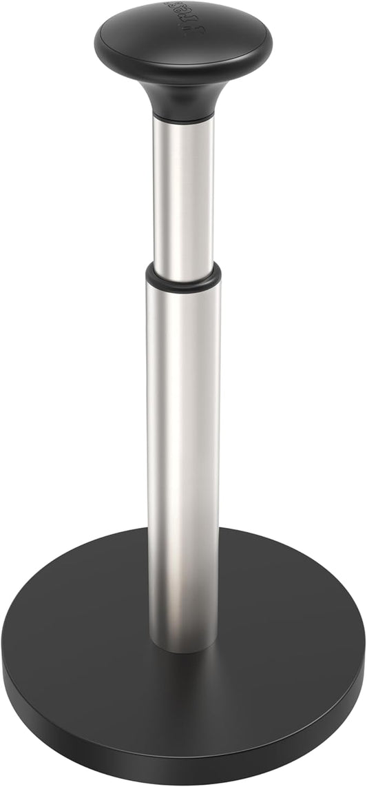 Paper Towel Holder Countertop, Standing Paper Towel Dispenser with Weighted Base, Stainless Steel Paper Towel Holder for Kitchen, One-Handed Operation(Matte Black)