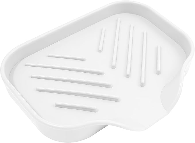 Sponge Holder with Drain Spout, 4.7" x 3.6" Bathroom and Kitchen Sink Organizer, Dish Soap Tray for Sponges, Scrubbers, Dispensers, Dish Brushes, Spoons & Other Sink Items, Dishwasher Safe (White)