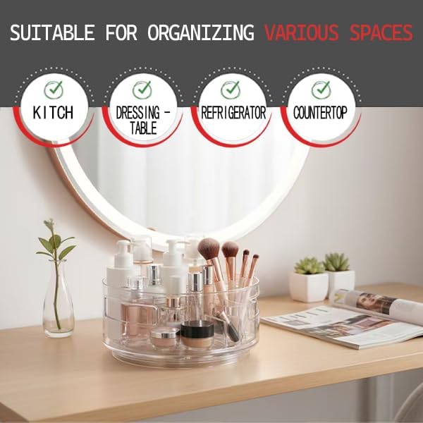 Transparent Rotating Storage Tray (2 Pack, 9.1") – 360° Spinning Organizer for Kitchen Cabinets, Countertops, Coffee Tables & Bathrooms, Food-Grade PET Acrylic, Non-Slip Stable Design