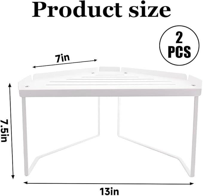 AKAZA 2-Tier White Corner Shelf Organizer, Stackable Metal Kitchen Cabinet Shelf with Non-Slip Mat, Storage Rack for Bathroom, Countertop, Utensils & Cabinet Organization