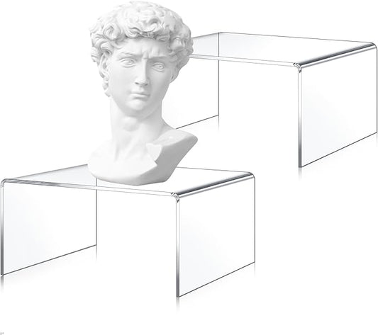 2 Pcs 7 x 7 Inch Large Acrylic Risers Display Stands 5 mm Thick Acrylic Shelf Riser Showcase for Collectibles Jewelry Cupcakes Food Figures Perfume Cabinet (Clear)