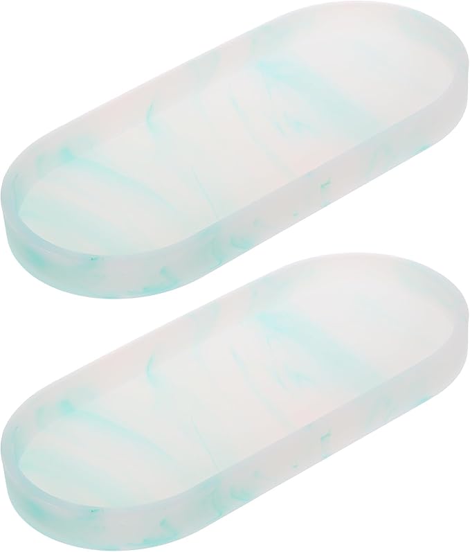 uxcell 2Pcs Bathroom Vanity Tray, 9.8" x 4" Oval Silicone Soap Dispenser Trays, Shatterproof Kitchen Sink Organizer for Soaps Keys Candle Trinket, Emerald Green