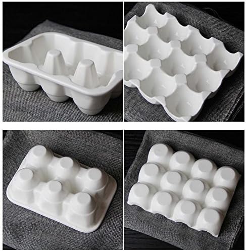 Leoyoubei 12 Cups Egg Holder for Fridge,Egg Tray Holder,Pretty Ceramic Egg Plate,7.5X5.5X1.5" Kitchen Restaurant Fridge Storage and Cookable Egg Porcelain Decorative Crate White-Heat Resistant