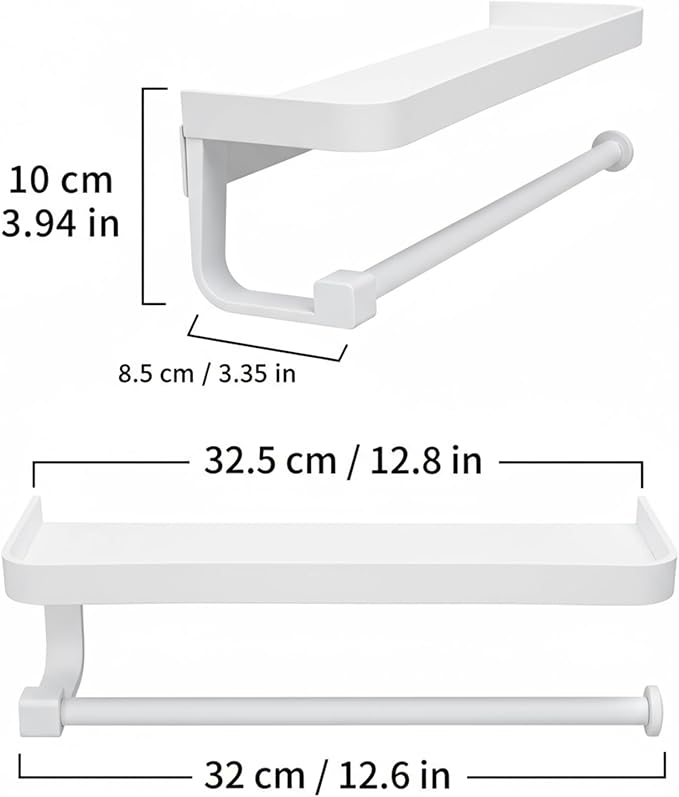 JOOM Hand Towel Holder for Bathroom -Paper Towel Holder Wall Mount - for Bathroom Black Paper Towel Holder with Shelf -Kitchen Towel Holder White