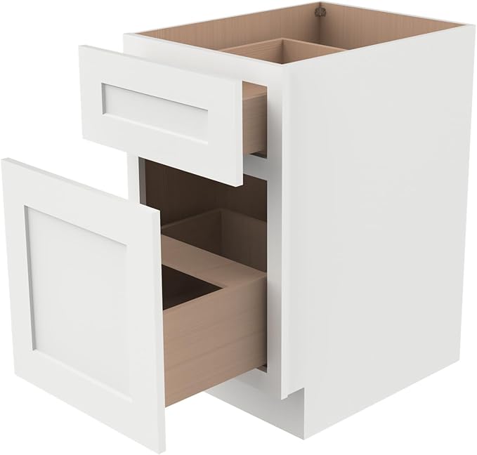 2-in-1 Pull-Out Trash Can Cabinet Solid Wood Frame Freestanding Dual Bin Storage & Organizer Drawer Soft-Close,Shaker & Newtown Style for Kitchen (SK-Origami White, 18" W x 24" D x 34.5" H)