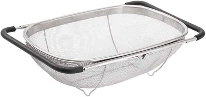 Over Sink Colander Fine Mesh Stainless Steel Strainer Basket with Handle for Kitchen Sink S...