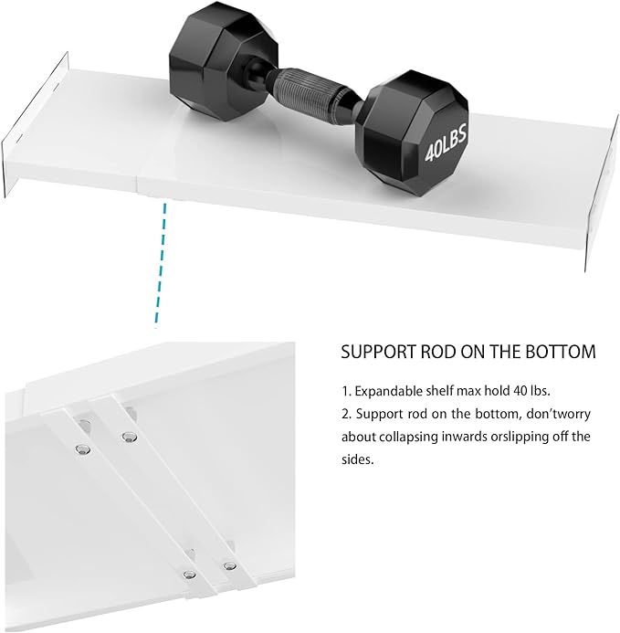 Closet Organizer Shelves Expandable Tension Shelving Rack Cabinet Storage Shelf Heavy Duty Metal DIY Divider Separator for Wardrobe Cupboard Pantry Kitchen Bathroom,White,2packs