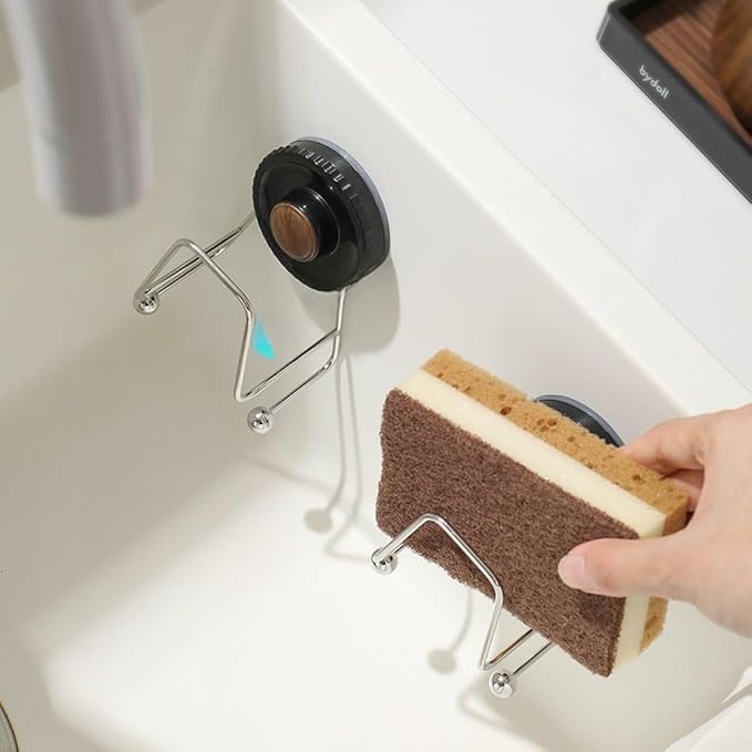 Deskbloom Suction Cup Sponge Holder Wall Mount Stainless Steel Kitchen Sink Organizer with Drain Rack for Sponges Brushes and Dish Cloths,