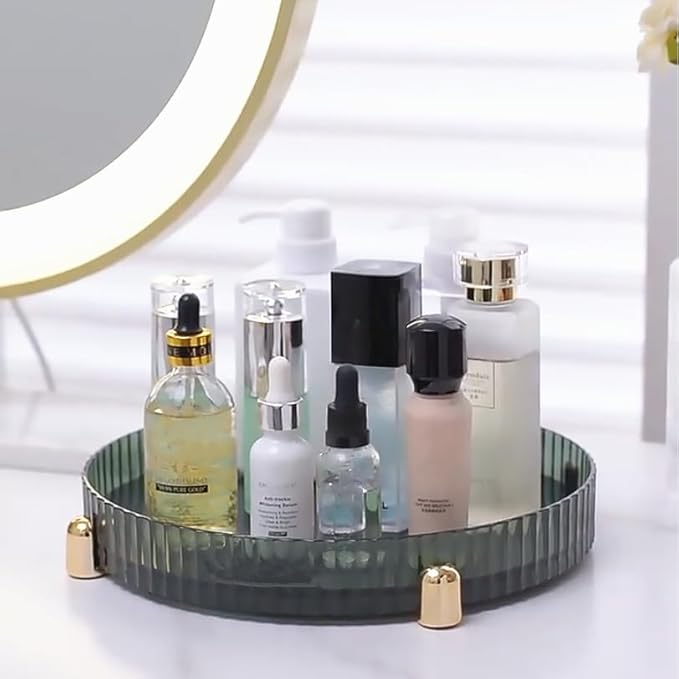 Makeup Perfume Organizer, 360° Rotating Skincare Organizer, Vanity Tray, Spinning Cosmetics Organizer for Dresser, Vanity, Bathroom Countertop, Dark Green