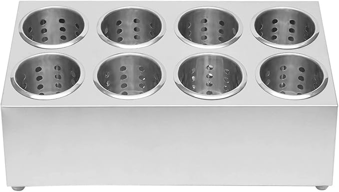 8-Hole Stainless Steel Utensil Holder, Silverware Flatware Cylinder Holder, Detachable Countertop Silverware Organizer, Flatware Caddy for Utensil Fork Spoon For Kitchen Restaurant