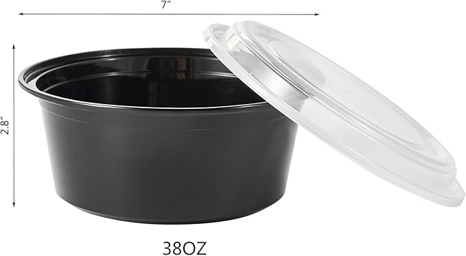 Jaluxing 38 oz 50 ct Round Meal Prep Containers with Lids Plastic Food Storage Lunch Plan To Go Box Disposable Take Out Bowls BPA Free Durable Stackable Microwave Freezer Safe (Formerly FULING)