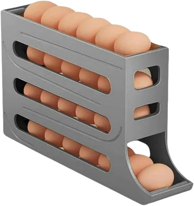 MAYLESS EGG HOLDER FOR FRIDGE, Auto Rolling Fridge Egg Organizer, Egg Rack For Refrigerator. (Grey)