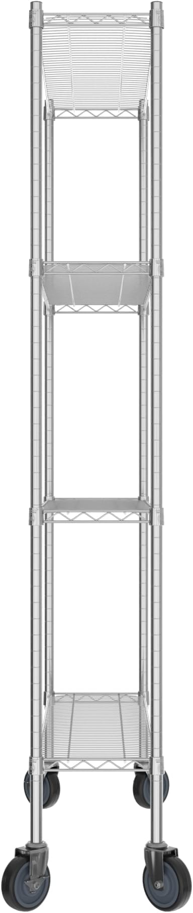 Commercial NSF Listed Chrome Mobile Wire Shelving Kit 12" x 42" x 80", with 4 Shelves Perfect for Warehouse, Walk-in Refrigerator, Freezer, Grocery Store, Restaurant, Dishroom