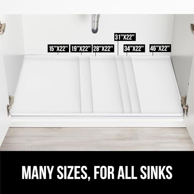 GORILLA GRIP Waterproof Silicone Under Sink Mat with Raised Lip for Kitchen and Bathroom, 34 x 22 in, Cabinet Shelf Liner Stay in Place Mats Dishwasher Safe Drawer Liner, Organizer Tray, White