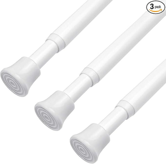 KXLife Small Spring Tension Curtain Rod, Adjustable Spring Tension Rod 18 to 28 inches, Expandable Spring Loaded Tension Rods for Window (White-3 Pack)