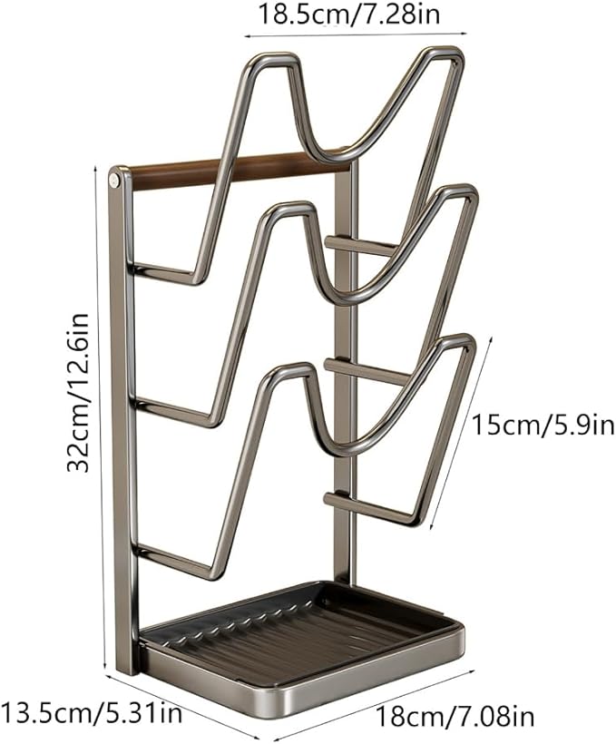 Kitchen Pot Lid Storage Rack, Pot Lid Holder With Tray, Lid Holder While Cooking, Lid And Spoon Rest, Multifunctional Kitchen Organizer Stand for Stove Top (Carbon steel,B, 3-Layer)