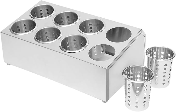 8-Hole Stainless Steel Utensil Holder, Silverware Flatware Cylinder Holder, Detachable Countertop Silverware Organizer, Flatware Caddy for Utensil Fork Spoon For Kitchen Restaurant
