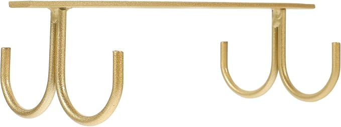Iron Utensil Holder with Hooks Kitchen Cupboard Organizer Rack for Cabinet Under-Cabinet Storage Multi-Functional Hanging Cup and Cooking Utensil Rack in Gold Finish
