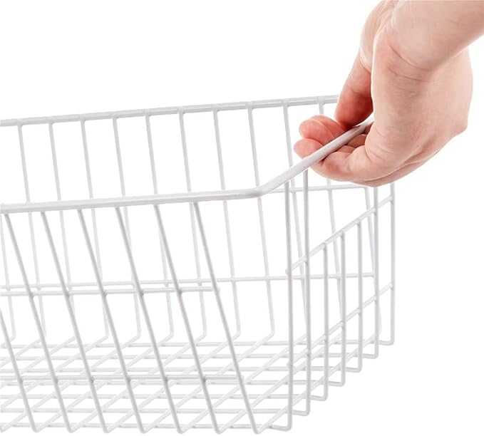 blitzlabs Wire Storage Basket Freezer Organizer Bins Food Storage Metal Baskets with Handles Pantry Organizer for Kitchen Freezer Cabinets Closet Bedroom Bathroom,Set of 4,White