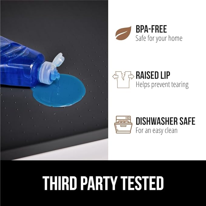 GORILLA GRIP Waterproof Silicone Under Sink Mat with Raised Lip for Kitchen and Bathroom, 28 x 22 in, Cabinet Shelf Liner Stay in Place Mats Dishwasher Safe Drawer Liner, Organizer Tray, Black