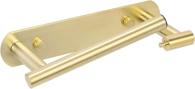 YUET Toilet Roll Holder, Self Adhesive or Screw in Wall Mounted Options, Double Post Pivoting Tissue Roll Holder, Stainless Steel Rustproof Stick On No Drilling Wall Mount for Bathroom, Brushed Gold
