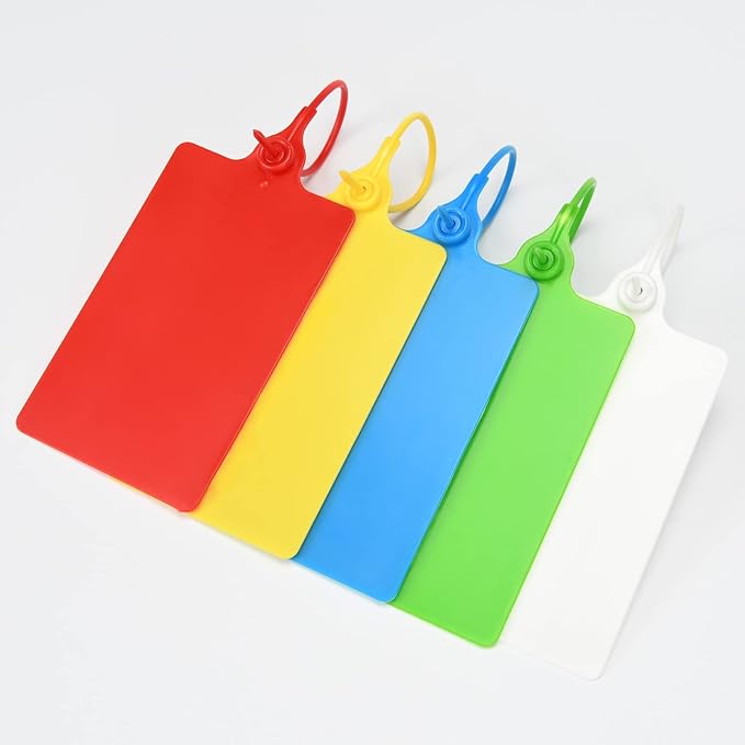 LeadSeals 100 Plastic Tags Shipping Tags Water Proof Tags for Labeling Shipping Labels Security Seals Writable Marker Ties Hanging Tags Storage Tag with One Marker Pen (Mixed 5 Color)