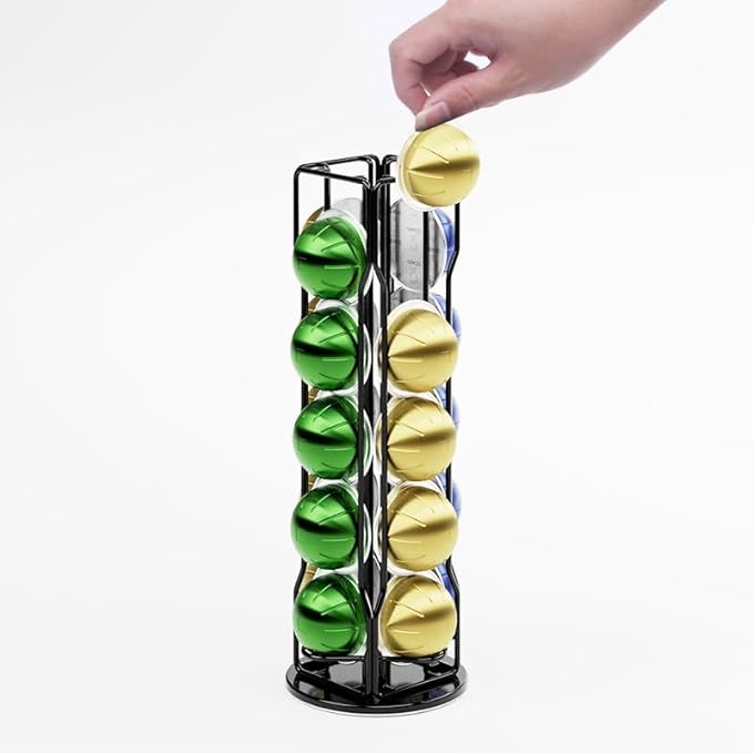 20 Vertuo Pods Coffee Pod Holder Compatible For Nespresso Vertuoline Stand Rack Holds Vertuo line Organizer Carousel 360-Degree Rotatable (Black)