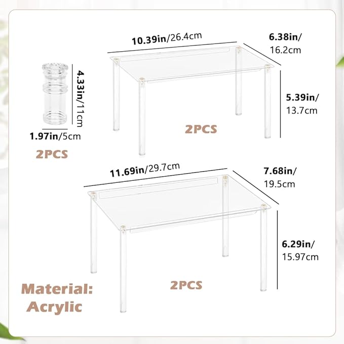 4Pack Clear Cabinet Organizer,Acrylic Shelf Riser for Dish Organizer,Clear Acrylic Shelves Riser Stackable Cabinet Risers for Counter, Pantry Organization and Storage