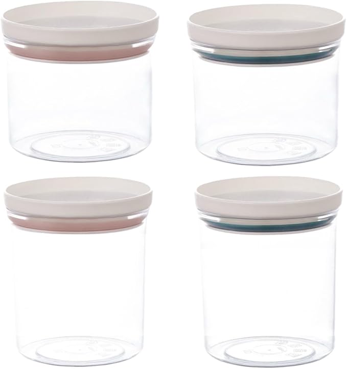 DOITOOL Plastic Food Storage Sealed Canisters Set 4pcs, Airtight Plastic Containers with Lids for Cereal, Beans, Coarse Grains, Kitchen Pantry Organization, 250ml 350ml Blue and Pink