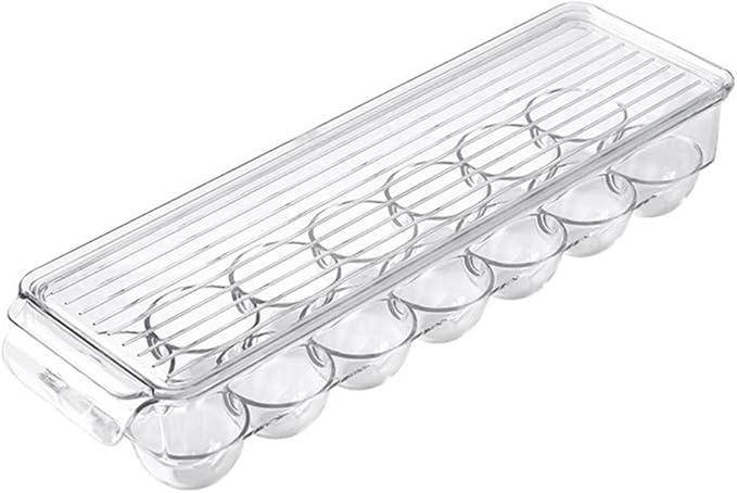 TKOWTB Clear Plastic Egg Holder - 14 Egg Tray Holder - Free Fridge Organizer with Lid, Refrigerator Storage Container 37 X 11cm
