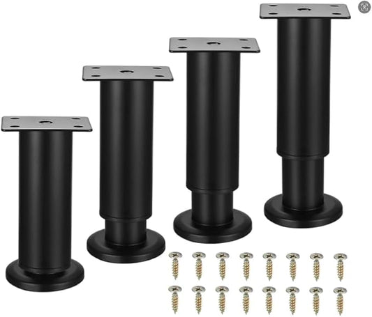 4 Pcs Metal Furniture Legs, 4.7-7 Inch Black Adjustable Furniture Legss, Adjustable Height Bed Support Legs for Bed Frame Support Legss, Sofa Couch Dresser Table Bed Cabinet Feet