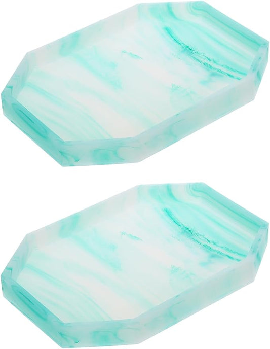 uxcell 2Pcs Bathroom Vanity Tray, 7.9" x 6" Octagon Silicone Soap Dispenser Trays, Shatterproof Kitchen Sink Organizer for Soaps Keys Candle Trinket, Emerald Green