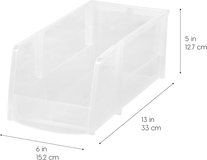 IRIS USA Plastic Stackable Clear Storage Bins, Open Front Fridge Pantry Kitchen Closet Cabinet Organizer Caddy Basket for Organizing Snack, Food, Cans, and Bathroom Essentials - Large 8 Pack