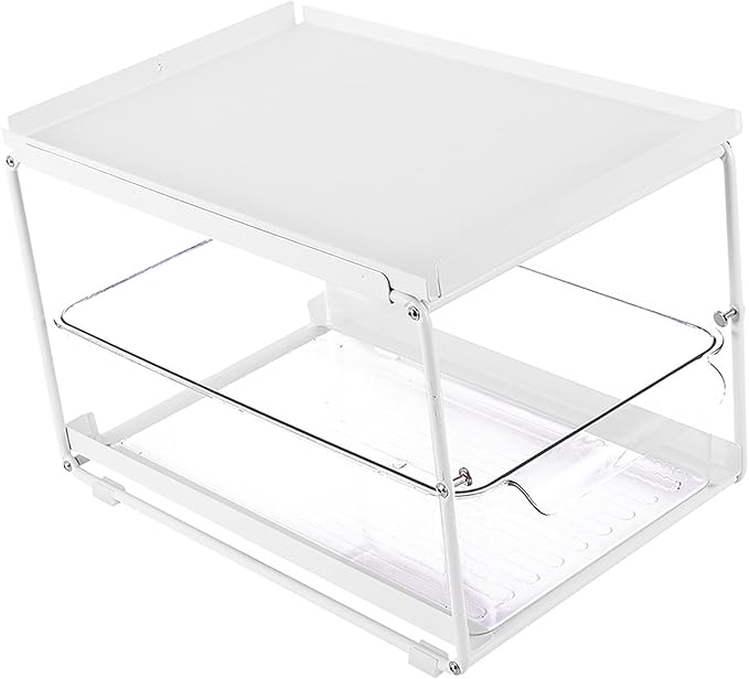 Kitchen Cabinet Organizer, Layered Rack Under Sink Organizer, Carbon Steel Multifunctional Storage Rack with Expandable Design for Condiments Utensils, Space Saving Ki