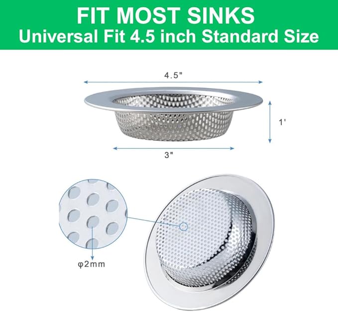 Miljo 2-Pack Universal Kitchen Sink Strainer – 4.5 Inch Premium Stainless Steel Drain Basket, Double-Layer Design, Eco-Friendly, Rust Resistant, Dishwasher Safe, Commercial & Home Use