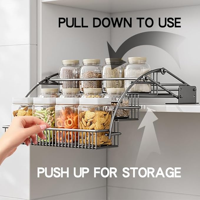 3-Tier Pull Down Spice Rack Organizer for Inside Cabinet Pantry Expandable Display Riser Shelf Kitchen Seasoning Shelf(27.5cm/10.8in)