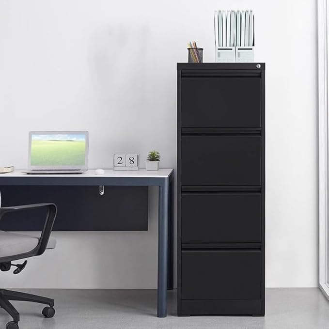 4 Drawer File Cabinet with Lock, Vertical Filing Cabinet for Home Office Garage, Metal Lockers Steel Lockable Drawer Storage Organizer for Letter Size/a4/Legal Files Black