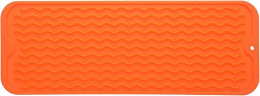 Silicone Dish Drying Mat for Multiple Usage,Easy clean,Eco-friendly,Heat-resistant Silicone Mat for Kitchen Counter,Sink,Bar,Bottle,or Cup Orange M 17 inches x 6 inches
