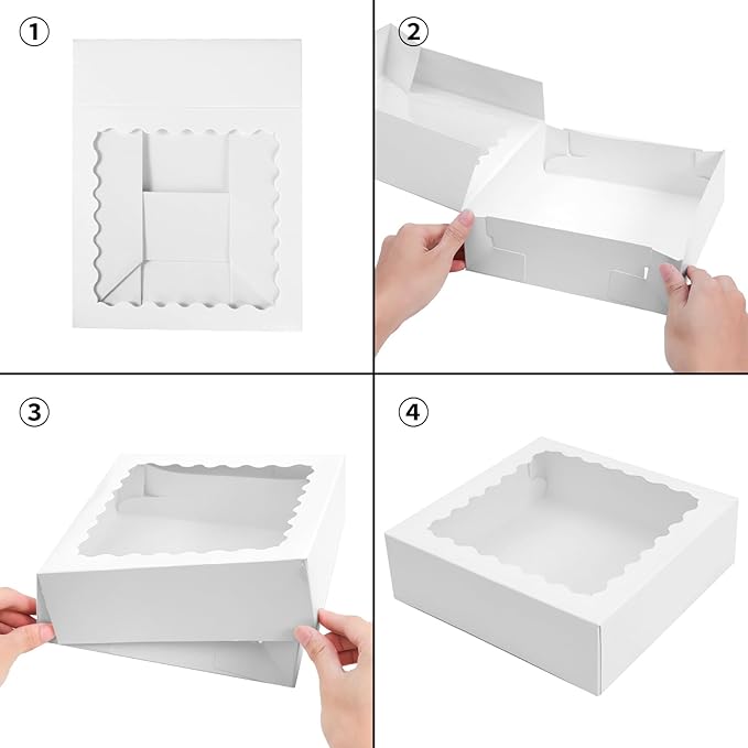 40 pcs 8x8x2.5 Inches Cake Box with Window, Bakery Pastry Cookie Boxes, Mini Pie for Pastry,Dessert,Strawberries,Chocolates（White）