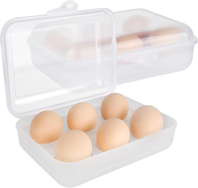 Elesunory 2 Pack Egg Container, Shockproof Camping Egg Holder, Clear Egg Container For Refrigerator, Leakproof Egg Holder for Camping Picnic Travel Outdoor, Portable Egg Carriage for Tray(6 Gird)