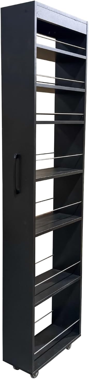 7 Tier Slim Rolling Storage Cart - Kitchen & Pantry Organizer, Narrow Storage Cabinet with Handle & Wheels, Spice Pull-Out Rack Next to Fridge Storage Shelf (Black B-7 Tier Shelf Unit)