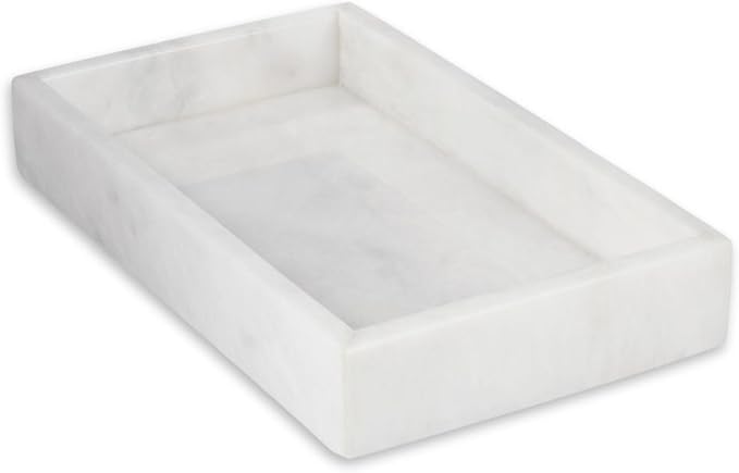 Bey-Berk White Marble Napkin Holder - Guest Towel Tray for Bathroom, Kitchen Counter, and Outdoor Use