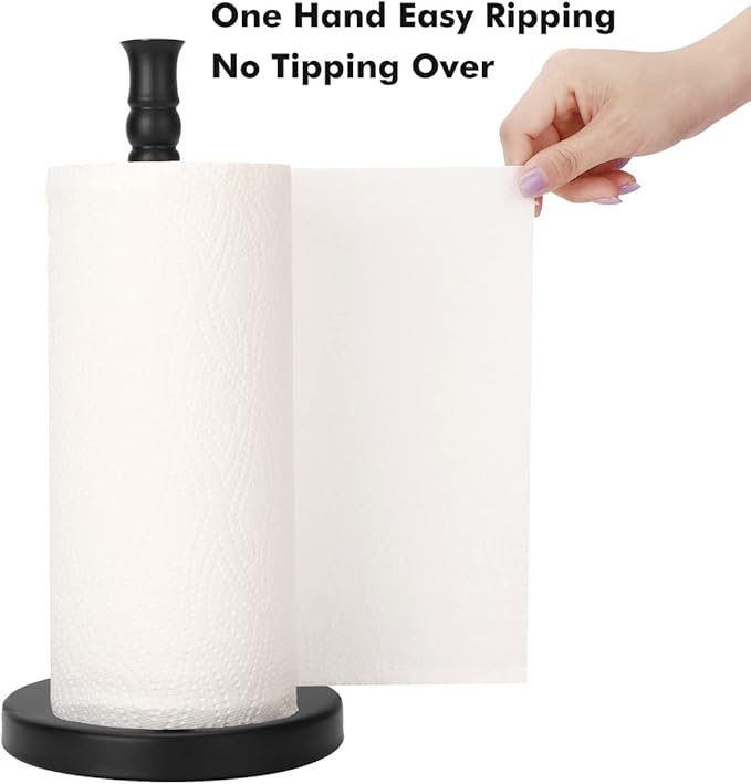 Black Paper Towel Holder Stand Countertop with Heavy Weighted Stainless Steel Base, Free Standing Paper Towel Holder (Black Matte)