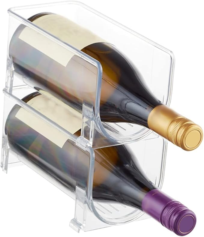 UKCOCO 2Pcs Stackable Drawer Style Wine Storage Bin Transparent Refrigerator Organizer for Bottles and Cans Vertical Display Stand for Wine Lovers and Drink Storage