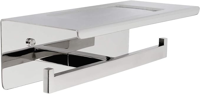 Toilet Paper Holder, Toilet Paper Double Roll Holder with Shelf, Wall Mounted, Polished Stainless Steel